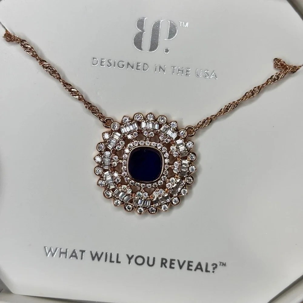 Bomb Party Necklace Women Blue New Played Like A Poem Rose Gold Sapphire NK72502